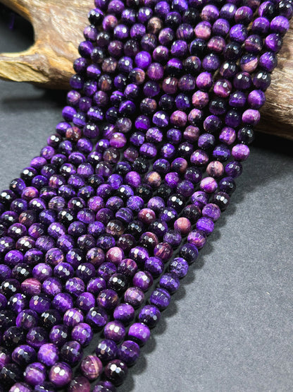 Natural Purple Tiger Eye Gemstone Bead Faceted 8mm Round Beads, Beautiful Purple Color Tiger Eye Gemstone Bead, Great Quality 15.5" Strand