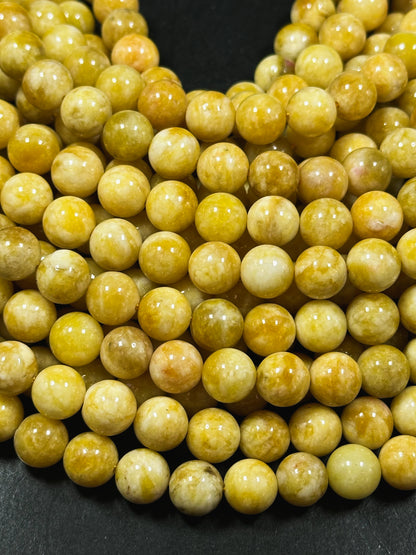 Natural Yellow Jade Gemstone Bead 6mm 8mm 10mm Round Beads, Beautiful Yellow Color Jade Gemstone Bead, Excellent Quality Full Strand 15.5"