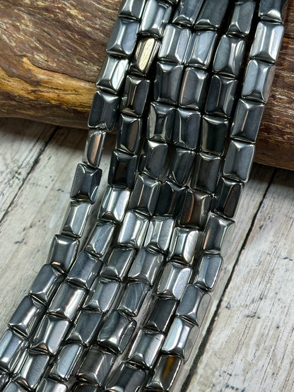 Natural Hematite Gemstone Bead Faceted 14x10mm Rectangle Shape Bead, Beautiful Metallic Gray Color Hematite Gemstone Bead, Full Strand 15.5"