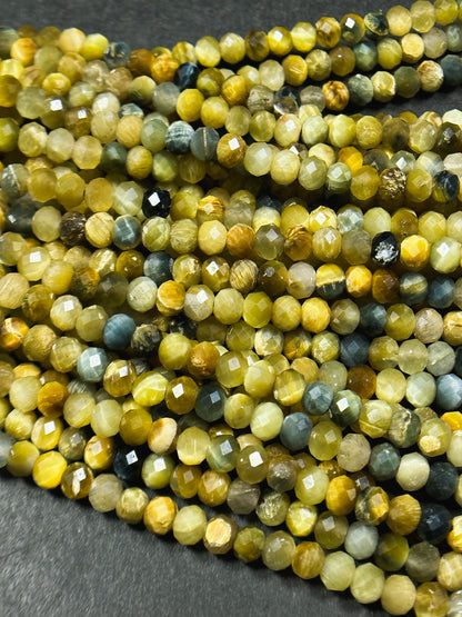 Natural Blue Honey Tiger Eye Gemstone Bead Faceted 4x3mm Rondelle Shape Bead, Gorgeous Natural Honey Yellow Navy Blue Color Tiger Eye Gemstone Beads 15.5"