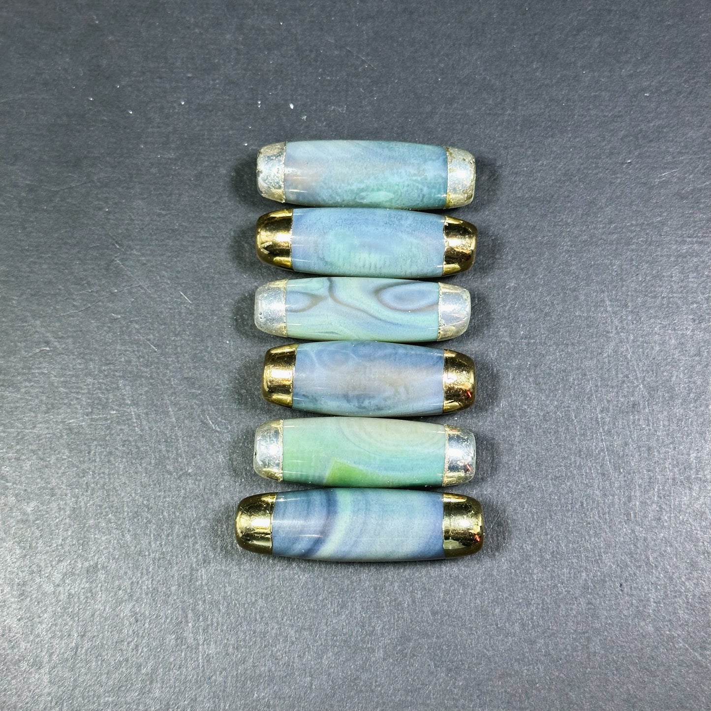 Natural Dragon Skin Agate Gemstone 40x14mm Barrel Shape Bead, Gorgeous Clear Green-Blue Color Stone Beads, Filled Edges, Loose Focal Beads