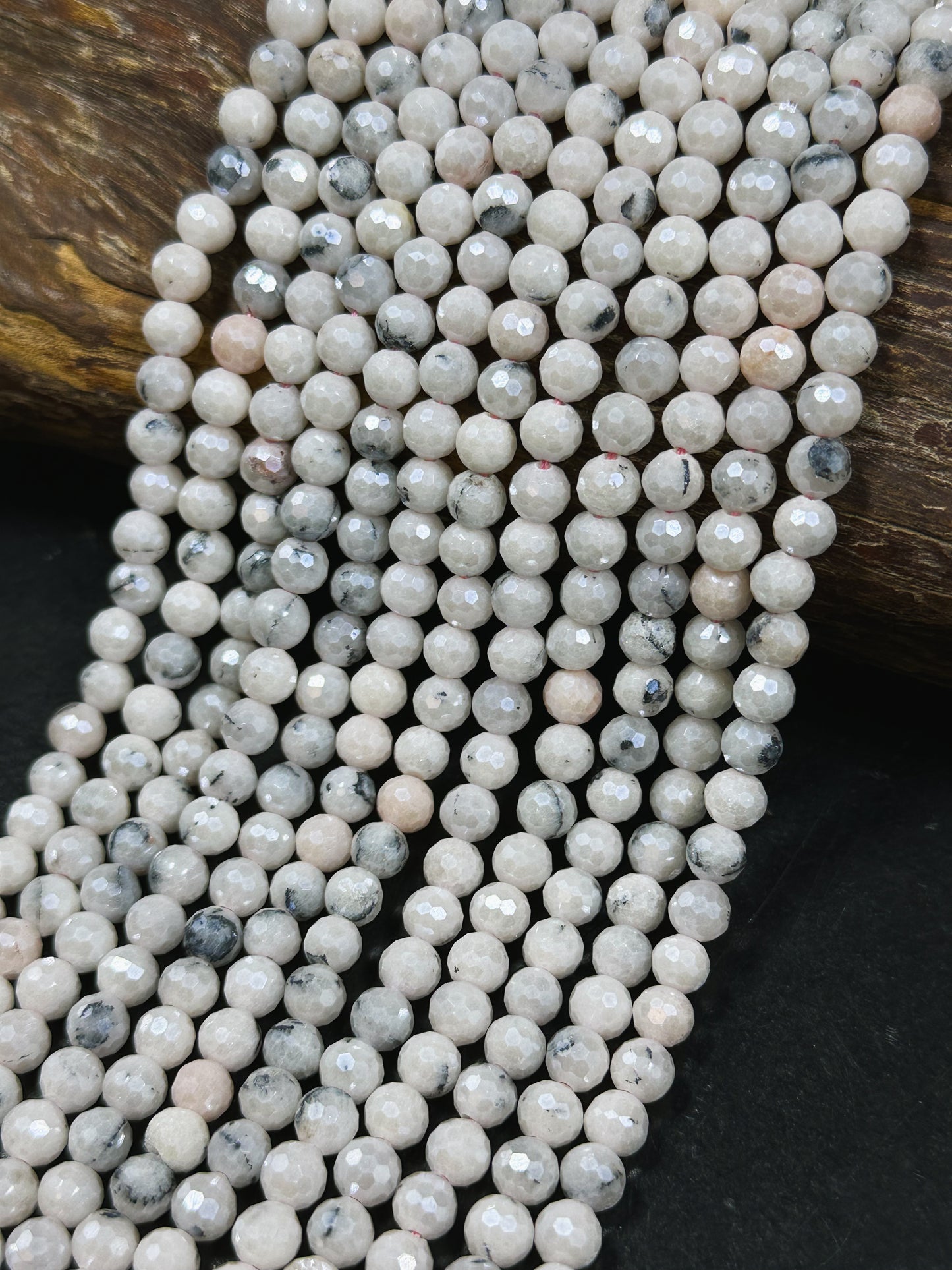 Mystic Natural Pink White Opal Gemstone Bead Faceted 6mm Round Bead, Beautiful Natural White Pink Color Mystic Opal Beads, Full Strand 15.5"