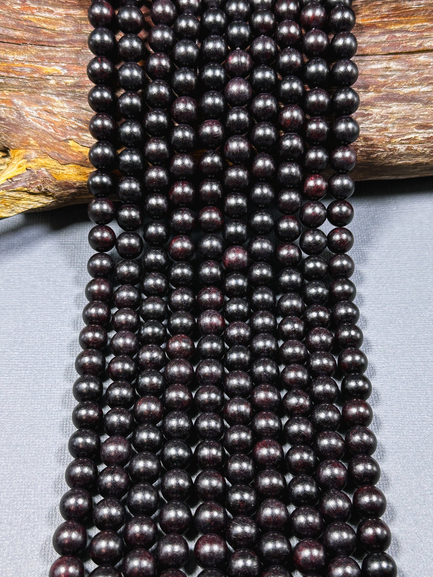 Natural Ebony Blackwood Beads 6mm 8mm 10mm Round Beads, Natural Black Aromatic Wood Meditation Prayer Mala Beads Full Strand 15.5"