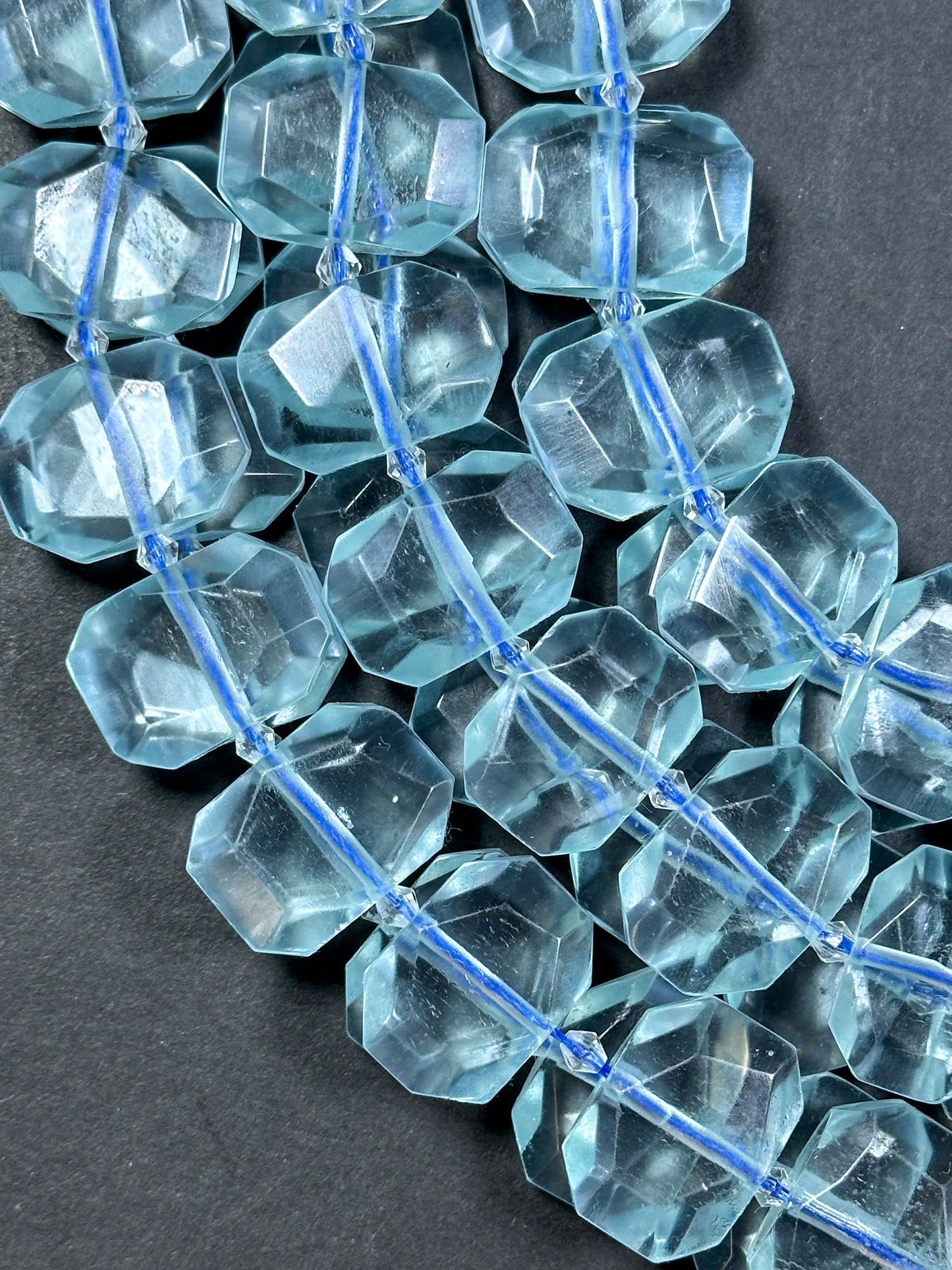 Natural Aquamarine Gemstone Bead Faceted 22x16mm Rectangle Shape Bead, Beautiful Natural Clear Aqua Blue Color Aquamarine Beads 15.5" Strand