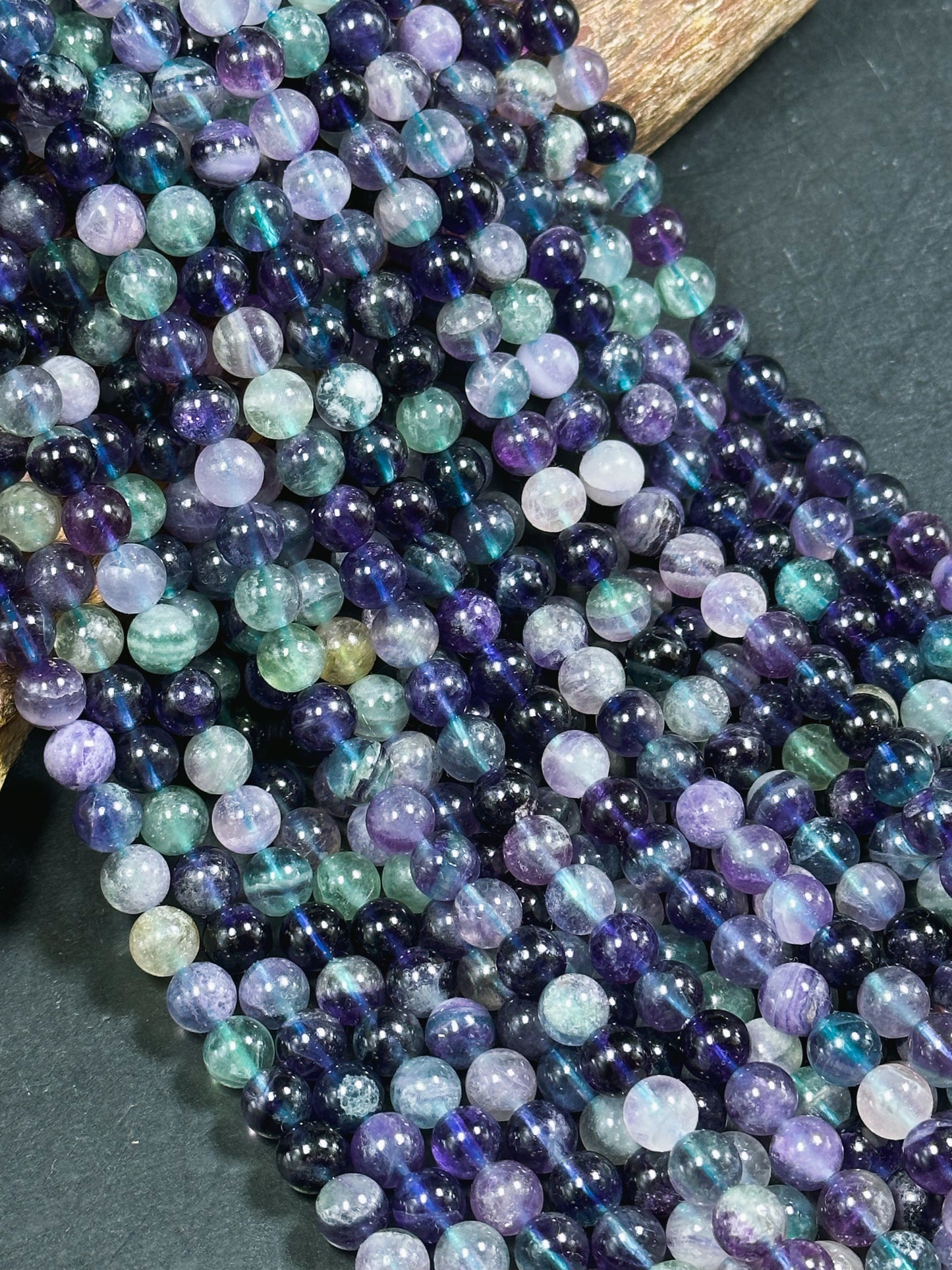 Natural Dark Fluorite Gemstone Bead 6mm 8mm 10mm Round Beads, Gorgeous Natural Multicolor Green Purple Blue Fluorite Beads Full Strand 15.5"