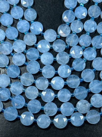 Natural Aquamarine Gemstone Bead Faceted 10mm Coin Shape Bead, Beautiful Natural Blue Color Aquamarine Beads, Great Quality 15.5" Strand