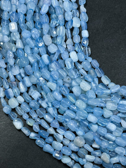 Natural Aquamarine Gemstone Bead Freeform Pebble Shape, Beautiful Natural Blue Color Aquamarine Stone Bead, Great Quality Full Strand 15.5"