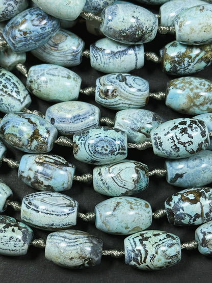 Natural Dragon Skin Agate Gemstone Bead 19x13mm Barrel Shape Bead, Beautiful Natural Blue Brown Color Dragon Skin Agate Beads 13" Strand