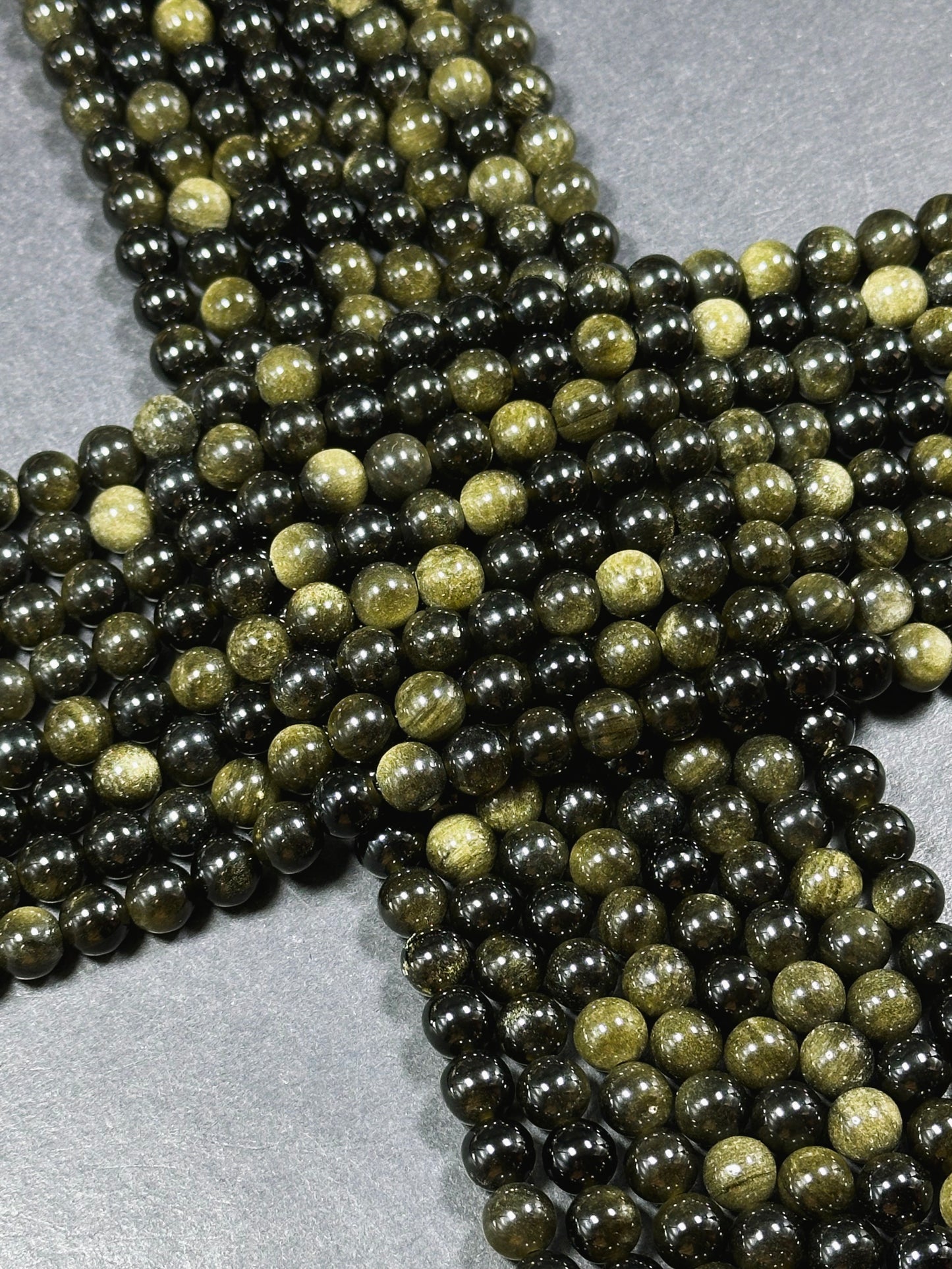 AAA Natural Gold Obsidian Gemstone Bead 6mm 8mm 10mm 12mm Round Bead, Gorgeous Black Gold Sheen Obsidian Bead, Excellent Quality Full Strand 15.5