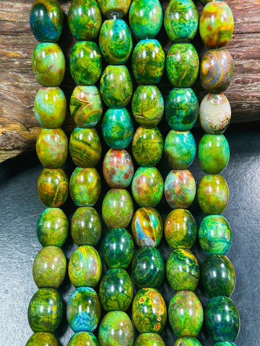 Natural Tibetan Gemstone Bead 19x15mm Barrel Shape, Gorgeous Multicolor Green Blue Tibetan Gemstone Beads, Excellent Quality Full Strand 13"