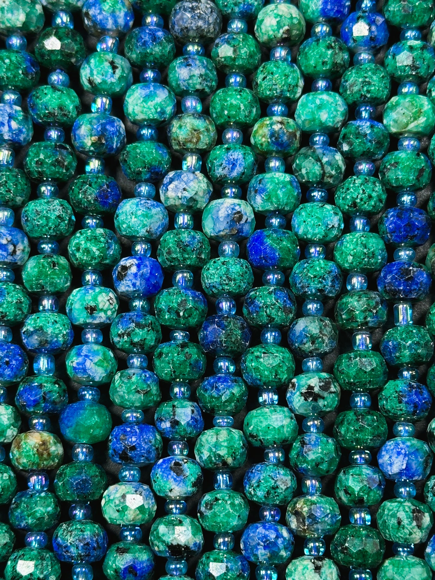 Natural Azurite Gemstone Faceted 8x6mm Rondelle Shape Beads, Beautiful Natural Green Blue Color Azurite Gemstone Beads Great Quality 15.5"