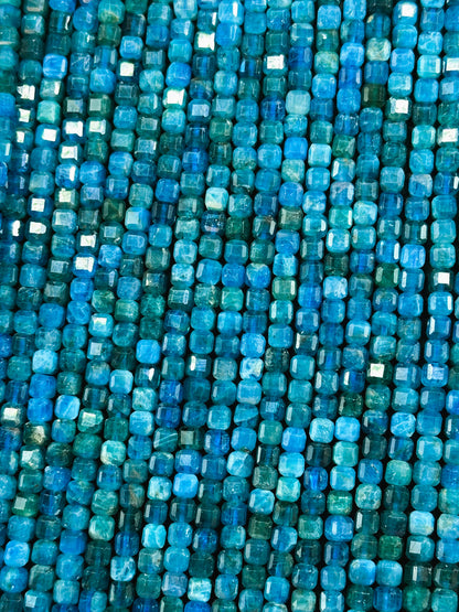 Natural Blue Apatite Gemstone Bead Faceted 4mm Cube Shape, Beautiful Natural Blue Color Apatite Gemstone Excellent Quality Full Strand 15.5"