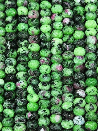 Natural Ruby Zoisite Gemstone Bead Faceted 8x5mm Rondelle Beads, Beautiful Natural Green Ruby Red Ruby Zoisite Beads Excellent Quality 15.5"