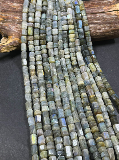 Natural Labradorite Gemstone Bead Faceted Tube Shape Bead, Gorgeous Natural Gray Brown Color, Blue Rainbow Flash Labradorite Beads 15.5"