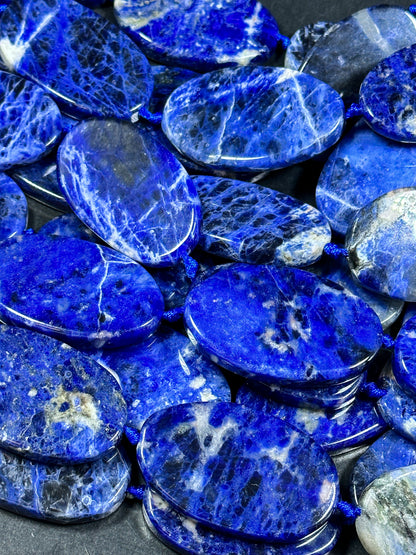 NATURAL Sodalite Gemstone Bead 51x30mm Oval Shape Bead, Beautiful Natural Blue White Color Sodalite Gemstone Loose Beads Full Strand 15.5"