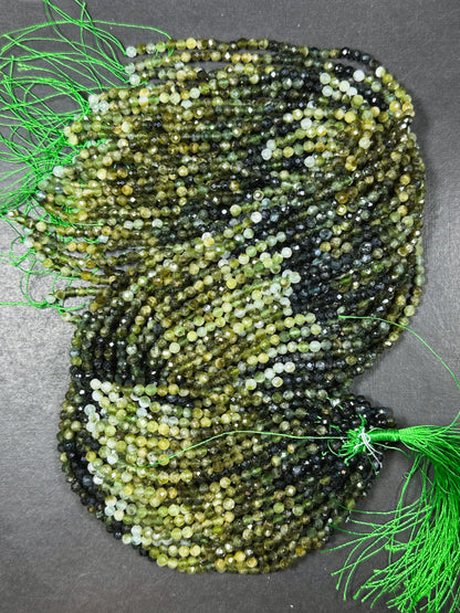 AAA Natural Green Tourmaline Gemstone Bead Faceted 4mm Round Beads, Beautiful Natural Multi Green Tourmaline Beads Excellent Quality 15.5"