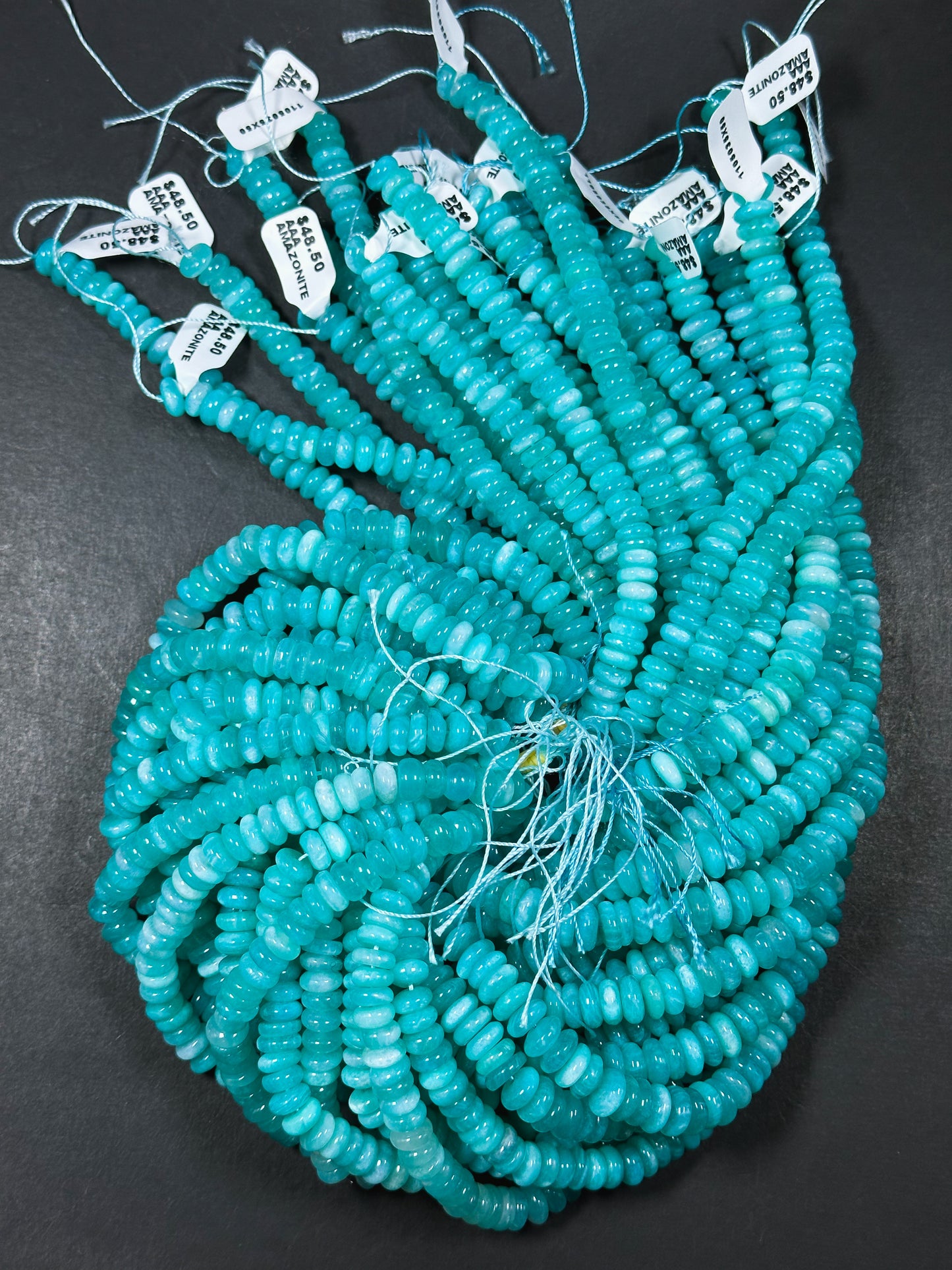 AAA Natural Amazonite Gemstone Bead 8x4mm Rondelle Shape, Beautiful Natural Blue Green Amazonite Beads, Excellent Quality Full Strand 15.5"