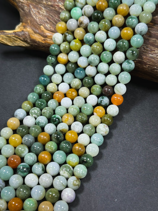 Natural Multicolor Jade Gemstone Bead 6mm 8mm 10mm Round Beads, Gorgeous Natural Multicolor Green Orange Color Jade Gemstone Beads 15.5"