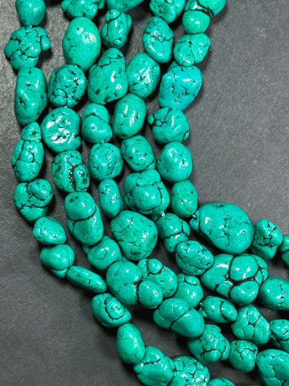 Beautiful Howlite Turquoise Gemstone Beads Freeform Nugget Shape Beads, Gorgeous Green Turquoise Color Howlite Stone Bead, Full Strand 15.5"