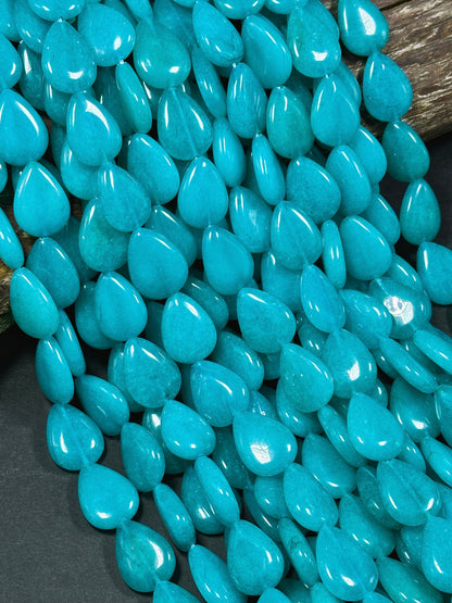 Natural Turquoise Blue Jade Gemstone Bead 20x15mm Teardrop Shape, Beautiful Turquoise Color Jade Beads, Excellent Quality Full Strand 15.5"