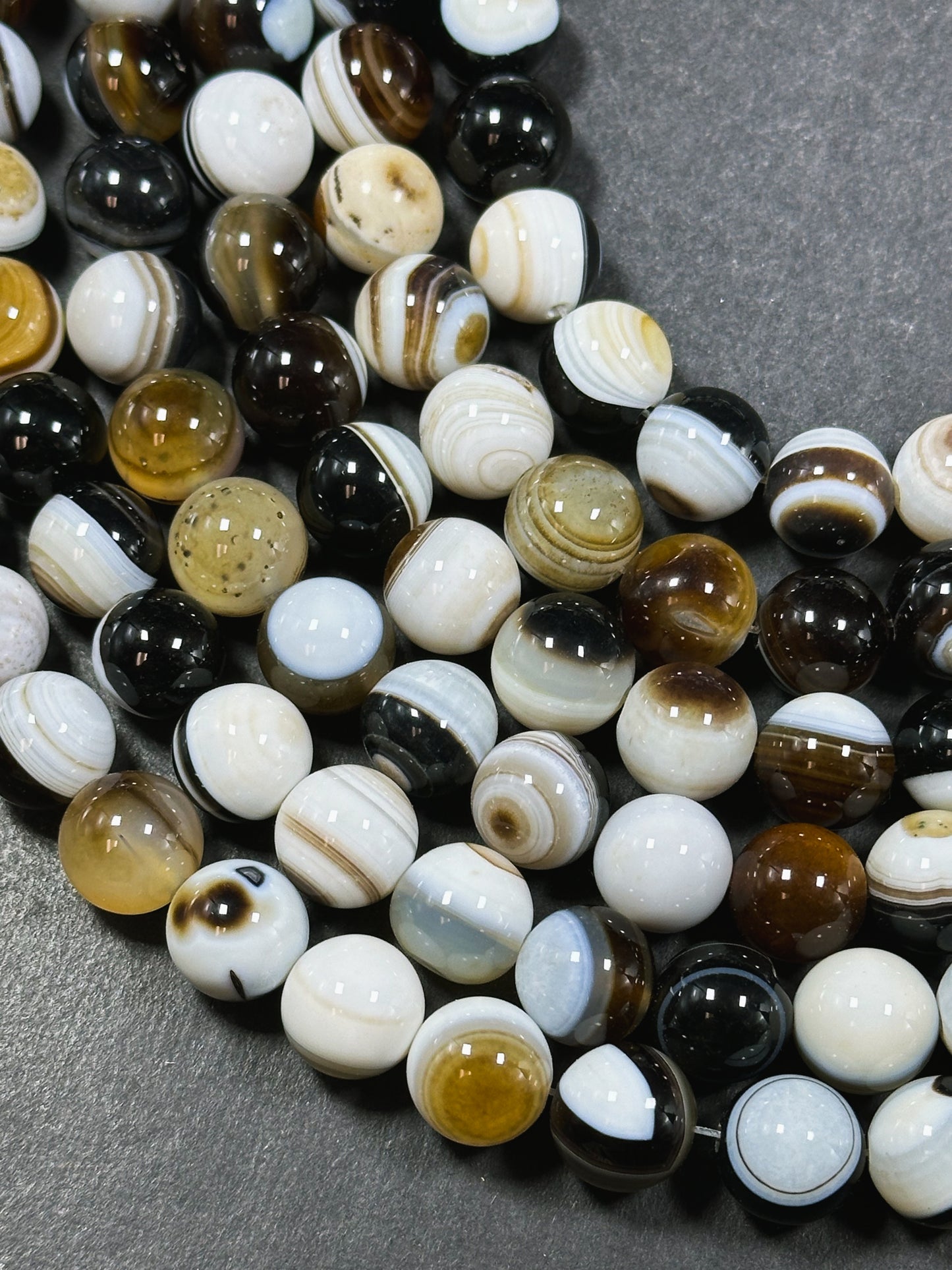 Natural Agate Gemstone Bead 12mm Round Beads, Beautiful Natural Multicolor White Brown Black Color Swirly Agate Gemstone Beads 15.5" Strand