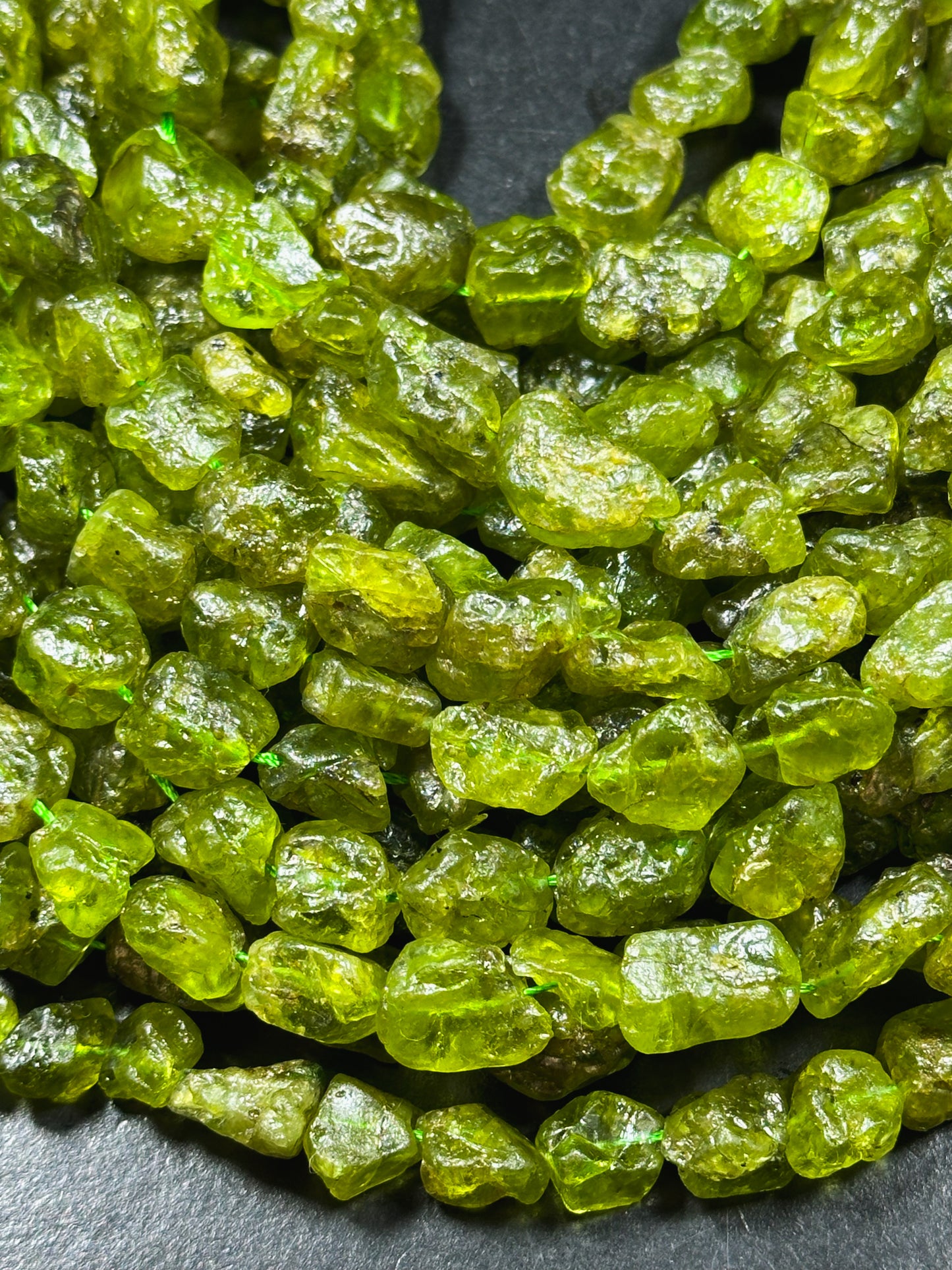 Natural Raw Green Peridot Gemstone Bead Freeform Nugget Shape Bead, Beautiful Natural Green Peridot Gemstone Beads Full Strand 15.5"