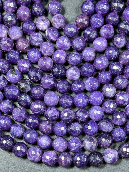 NATURAL Lepidolite Gemstone Bead Faceted 6mm 8mm 10mm Round Bead, Beautiful Deep Dark Purple Color Lepidolite Gemstone Beads Full Strand 15.5"