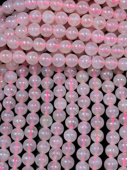 AAA Mystic Natural Rose Quartz Gemstone Bead 6mm 8mm 10mm Round Bead, Beautiful Natural Pink Color Rose Quartz Gemstone Bead 15.5" Strand