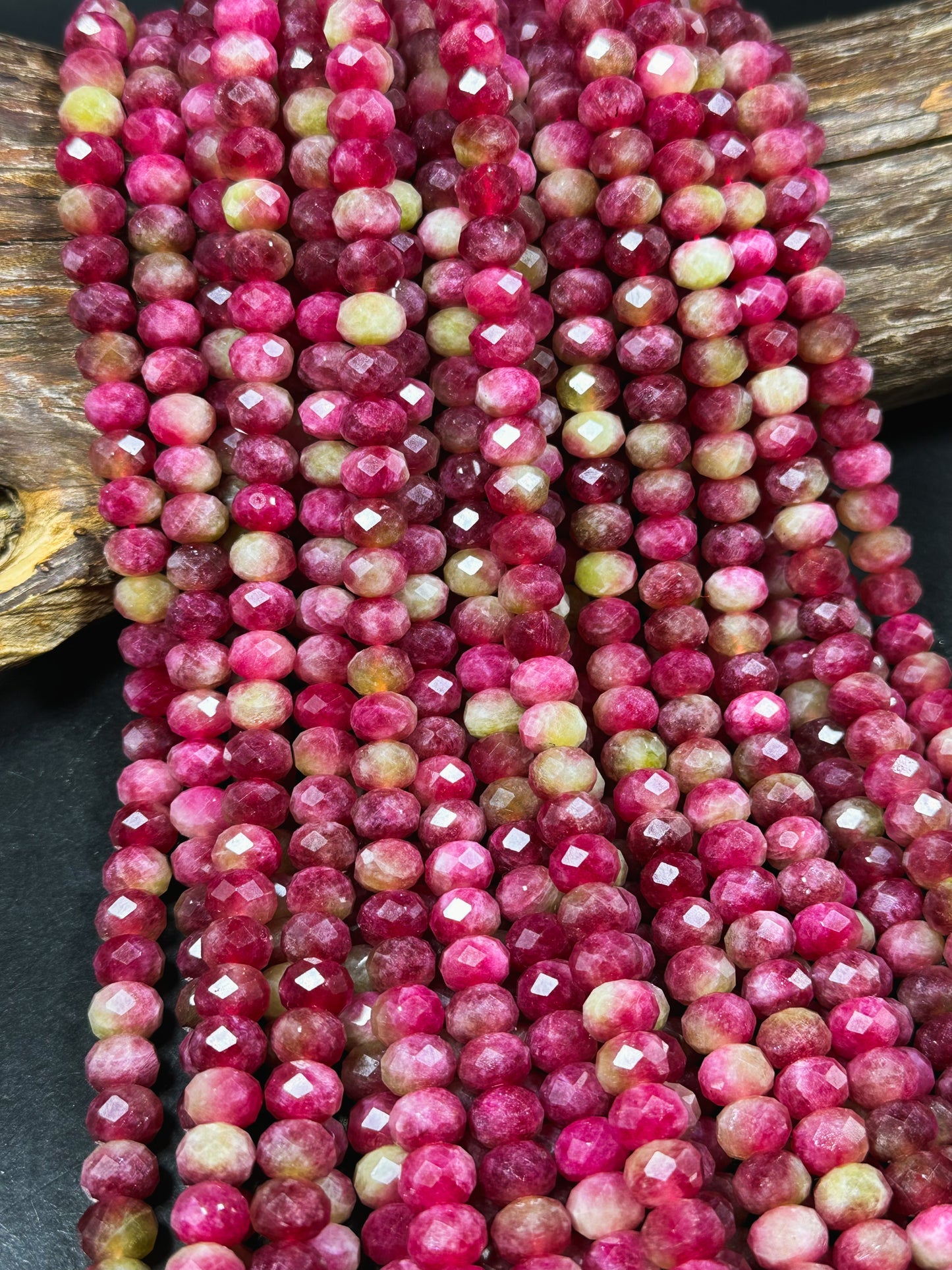 Natural Watermelon Tourmaline Quartz Gemstone Bead Faceted 10x7mm Rondelle Shape, Beautiful Red Pink Green Color Stone Bead, 15.5" Strand