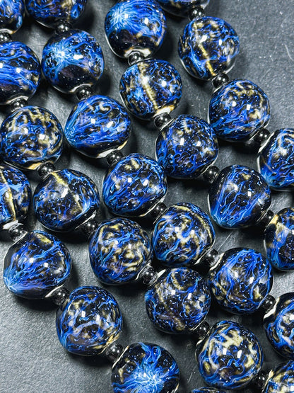 Beautiful Hand Painted Porcelain Beads, 20x22mm Unique Hand Painted Porcelain Round Shape Beads, Gorgeous Blue Color Porcelain Bead 8"