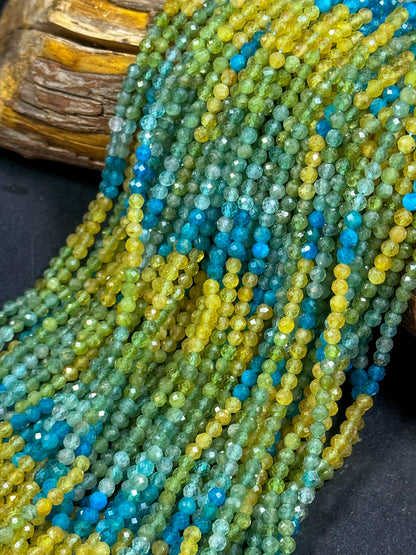 NATURAL Multicolor Apatite Gemstone Bead Faceted 3mm 4mm Round Beads, Beautiful Yellow Blue Green Color Apatite Beads Full Strand 15.5"