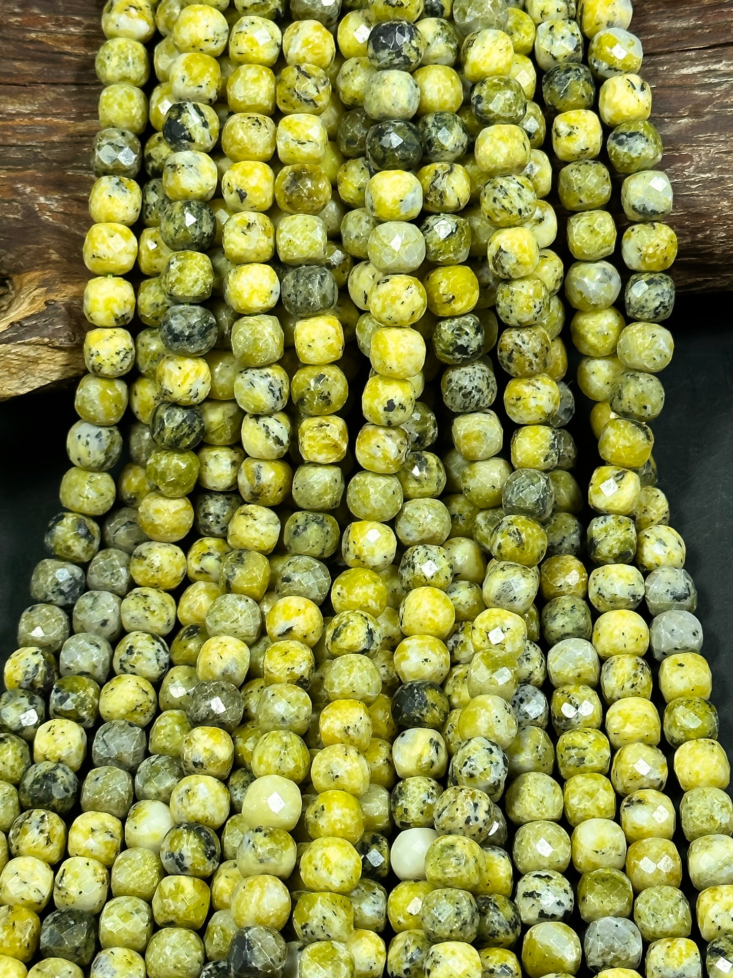 Natural Yellow Turquoise Gemstone Bead Faceted 9-10mm Cube Shape Bead, Beautiful Yellow Color Turquoise Gemstone Bead 15.5"