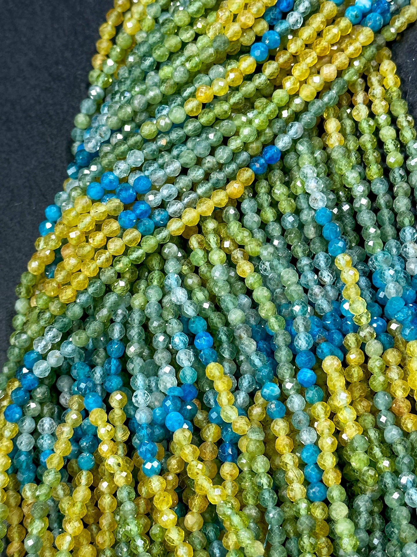 NATURAL Multicolor Apatite Gemstone Bead Faceted 3mm 4mm Round Beads, Beautiful Yellow Blue Green Color Apatite Beads Full Strand 15.5"