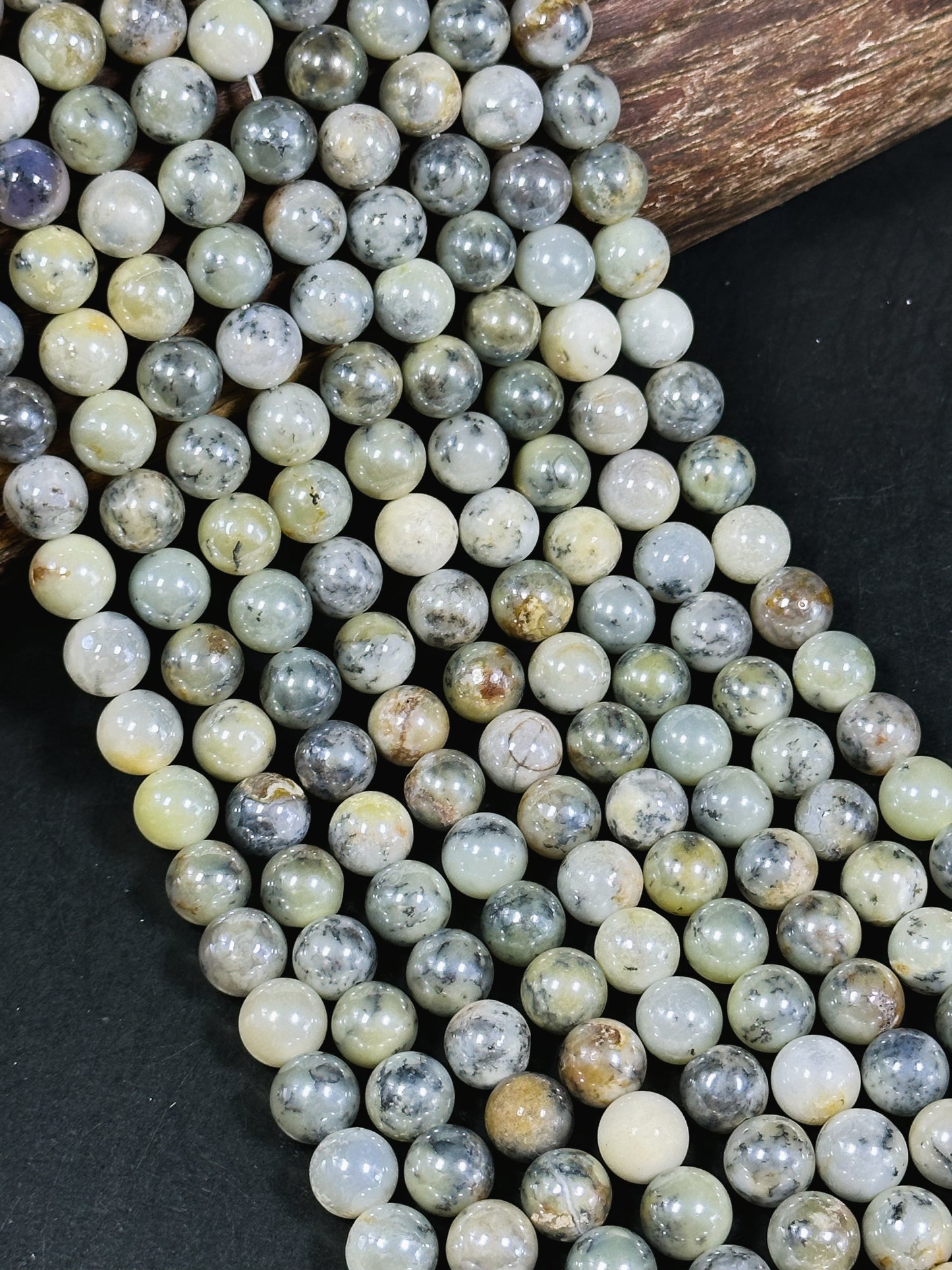 AAA Mystic Natural Opal Gemstone Bead 8mm 10mm 12mm Round Bead, Beautiful Mystic Coated White Gray Color Opal Gemstone Bead, Great Quality 15.5"