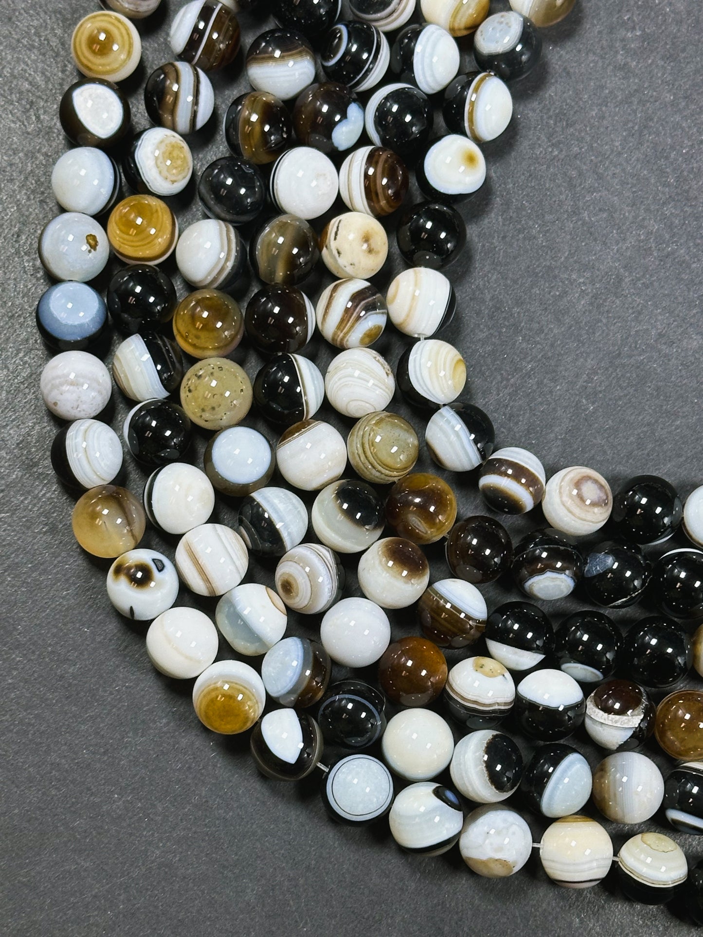 Natural Agate Gemstone Bead 12mm Round Beads, Beautiful Natural Multicolor White Brown Black Color Swirly Agate Gemstone Beads 15.5" Strand