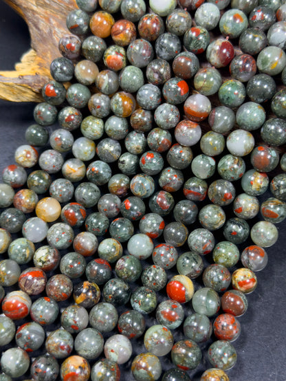 Natural African Bloodstone Gemstone Bead 8mm 10mm 11mm Round Beads, Beautiful Natural Red Gray Green Bloodstone Beads, Great Quality 15.5"