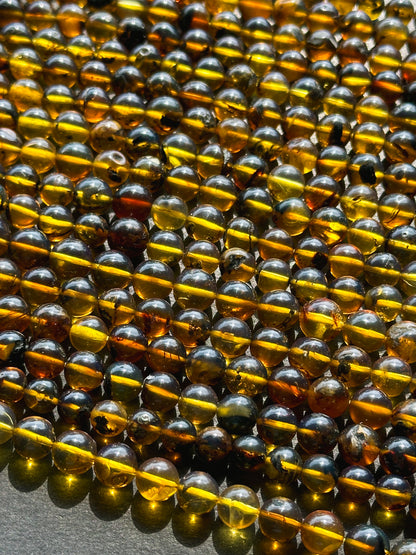 Natural Amber Baltic Gold Gemstone Bead 6-7mm Round Beads, Beautiful Natural Dark Yellow Brown Color Baltic Gold Gemstone Beads Full Strand 15.5"