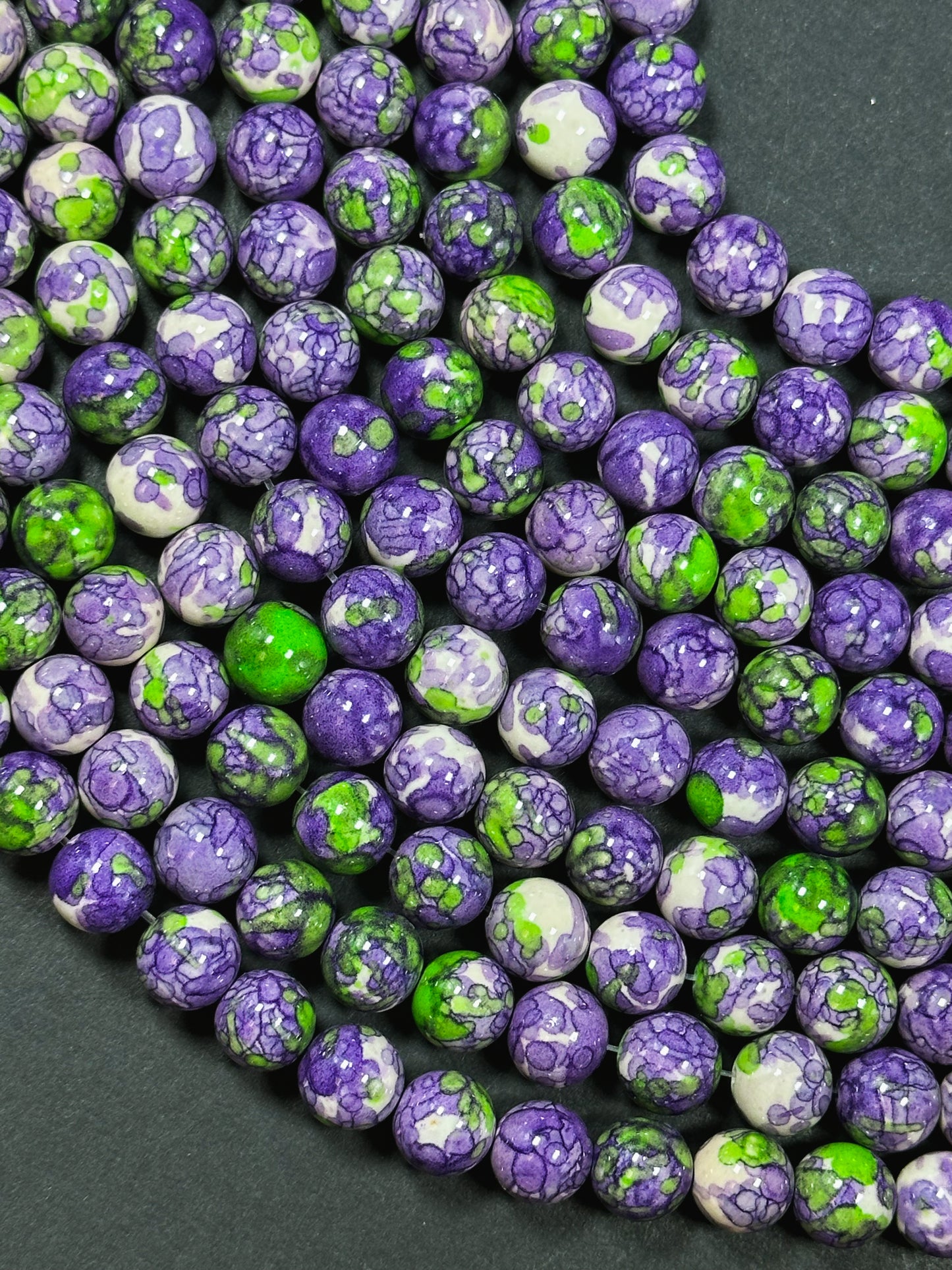 Beautiful Rain Flower Stone Bead 4mm 6mm 8mm 10mm Round Beads, Gorgeous Multicolor Purple Green Color Rain Flower Bead Full Strand 15.5"