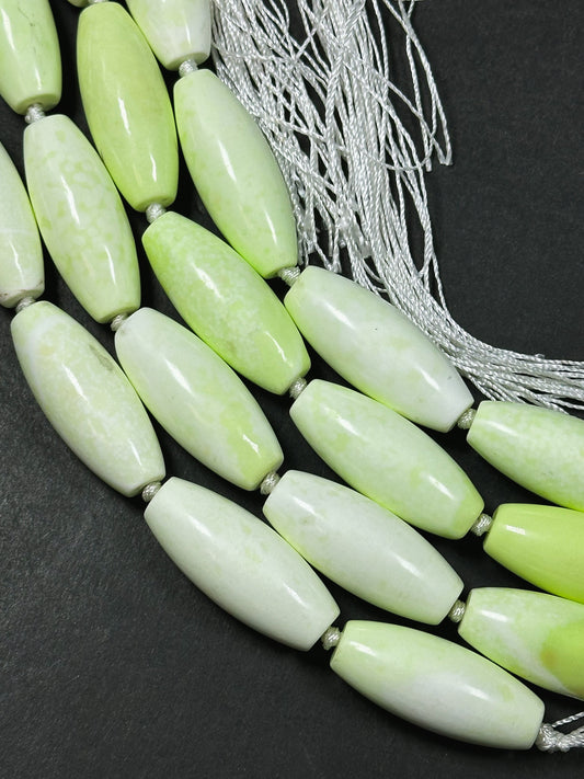 Natural Gaspeite Turquoise Gemstone Bead 39x16mm Barrel Shape Bead, Beautiful Lemon Green Color Gaspeite Turquoise Stone Bead 15.5" Strand