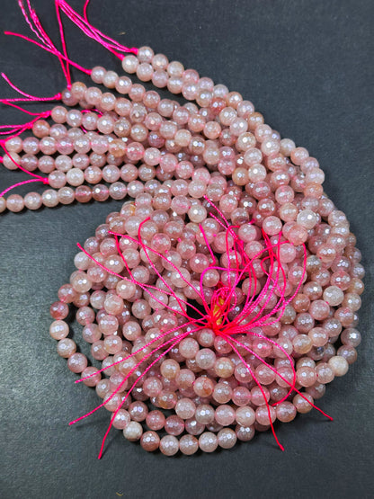 Mystic Natural Strawberry Quartz Gemstone Bead Faceted 6mm 8mm Round Beads, Beautiful Mystic Natural Pink Color Strawberry Quartz Bead 15.5"