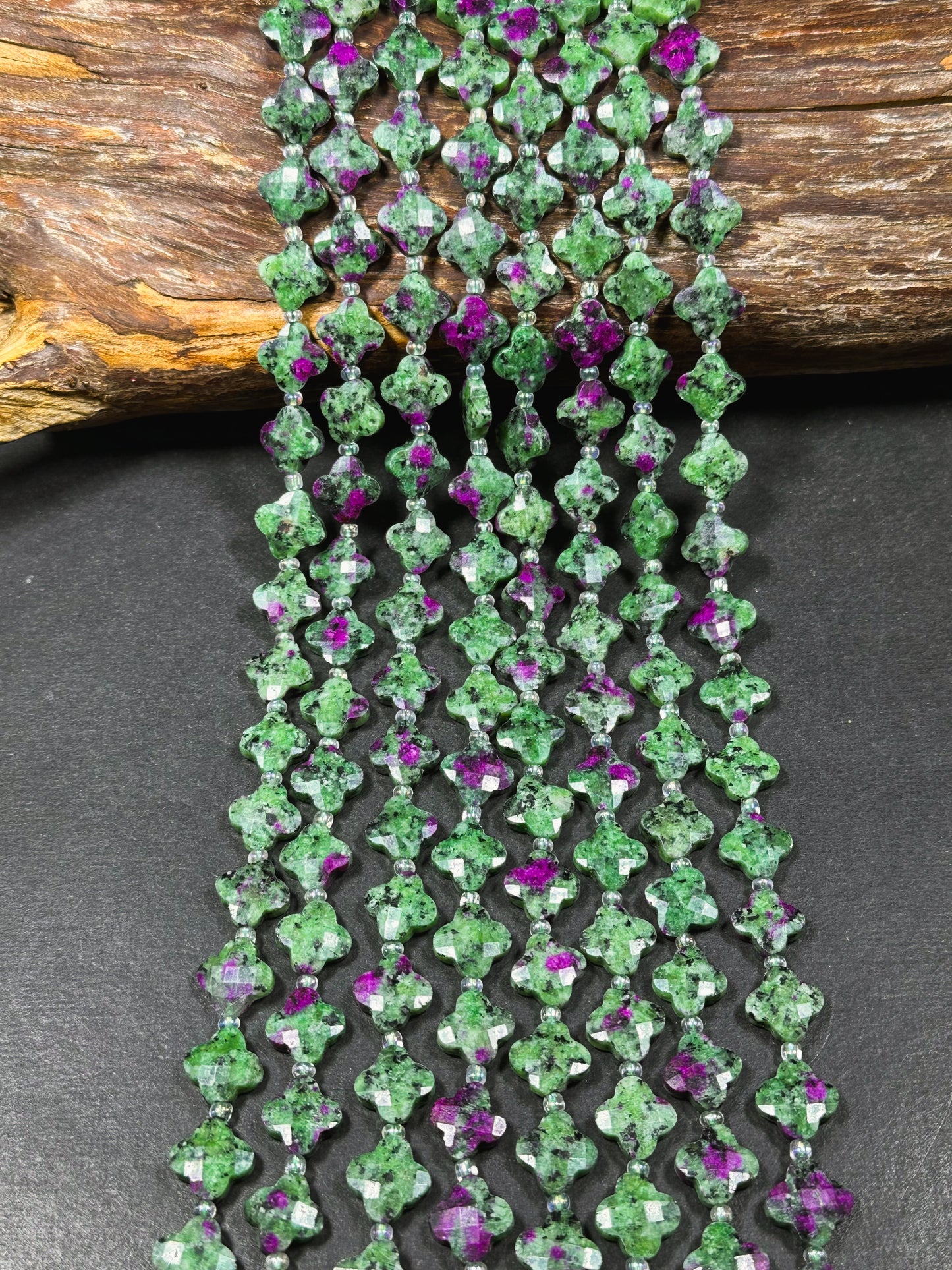 Natural Ruby Zoisite Gemstone Bead Faceted 12mm Clover Flower Shape Bead, Gorgeous Natural Green Ruby Color Ruby Zoisite Beads 15.5" Strand