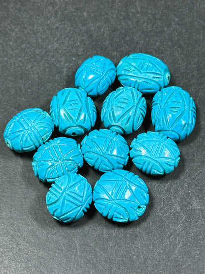 Hand Carved Howlite Turquoise Gemstone Beads Oval Shape Beads, Beautiful Hand Carved Blue Howlite Turquoise Gemstone LOOSE BEAD (1pc)