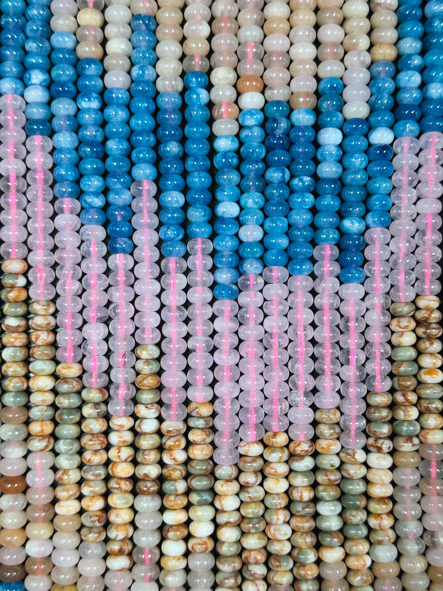 Natural Mixed Gemstone Beads 8x5mm Rondelle Shape, Beautiful Rose Quartz Jasper Flower Agate Blue Apatite Gemstone Beads, Full Strand 15.5"