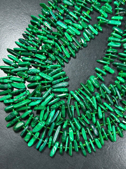 Natural Malachite Gemstone Bead Graduated Stick Shape, Beautiful Natural Green Color Malachite Gemstone Bead, Great Quality Full Strand 15.5"