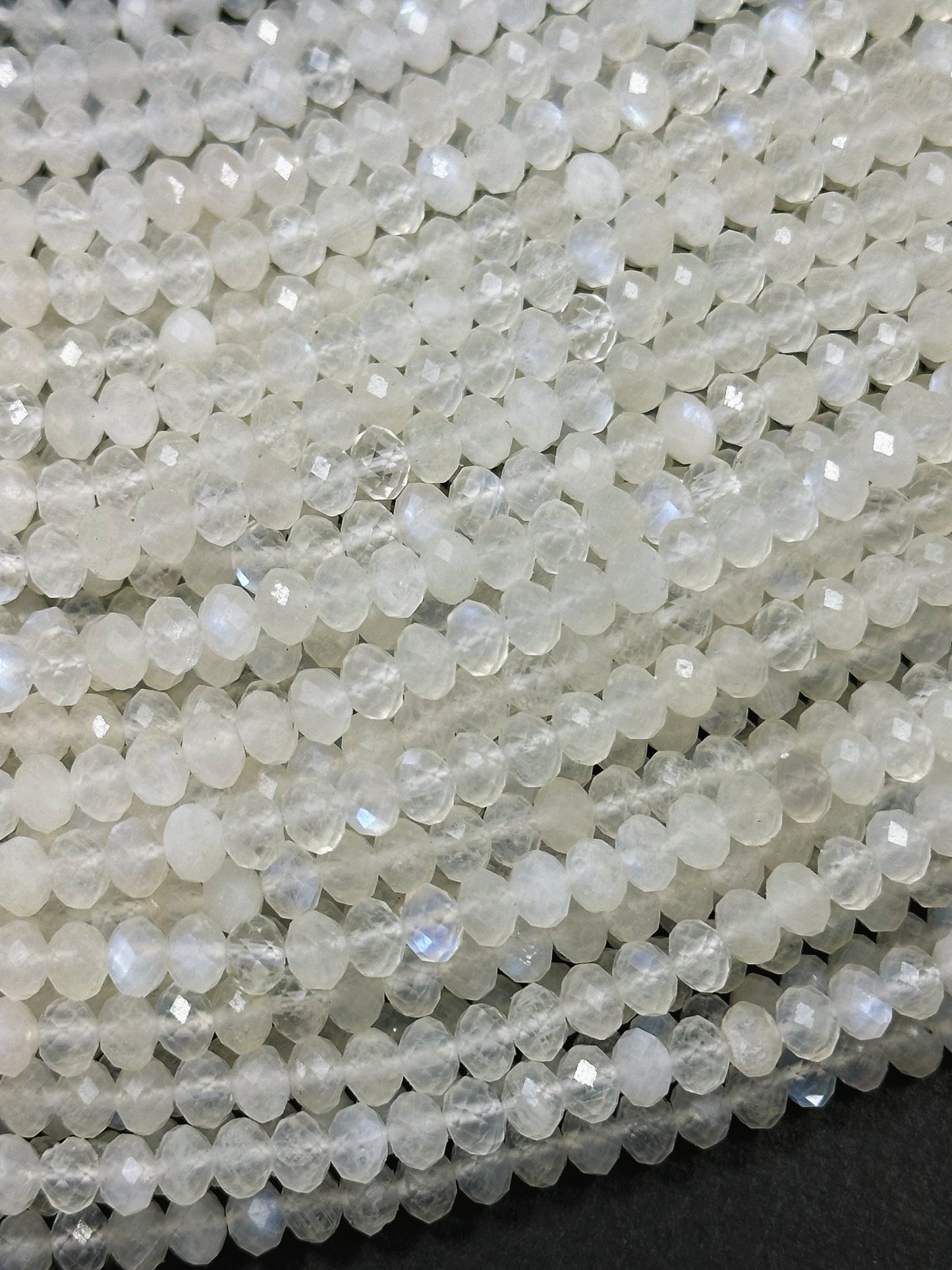 Natural Moonstone Gemstone Bead Faceted 4x3mm Rondelle Beads, Gorgeous Natural White Moonstone with Blue Flash Beads Excellent Quality 15.5"