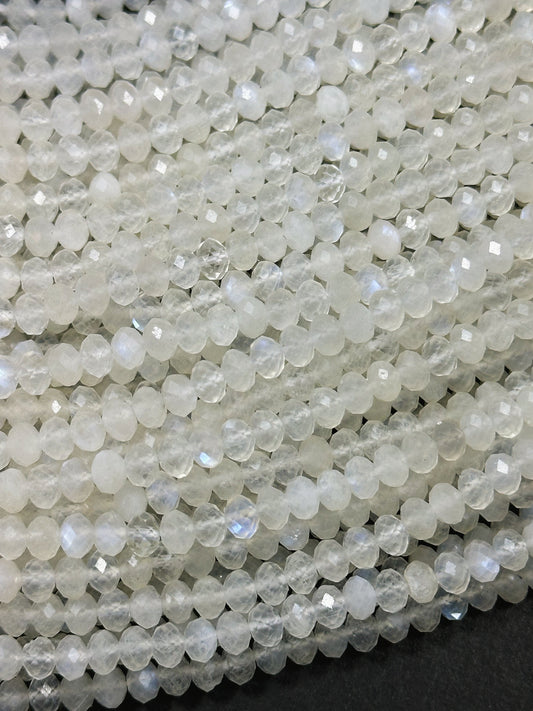 Natural Moonstone Gemstone Bead Faceted 4x3mm Rondelle Beads, Gorgeous Natural White Moonstone with Blue Flash Beads Excellent Quality 15.5"