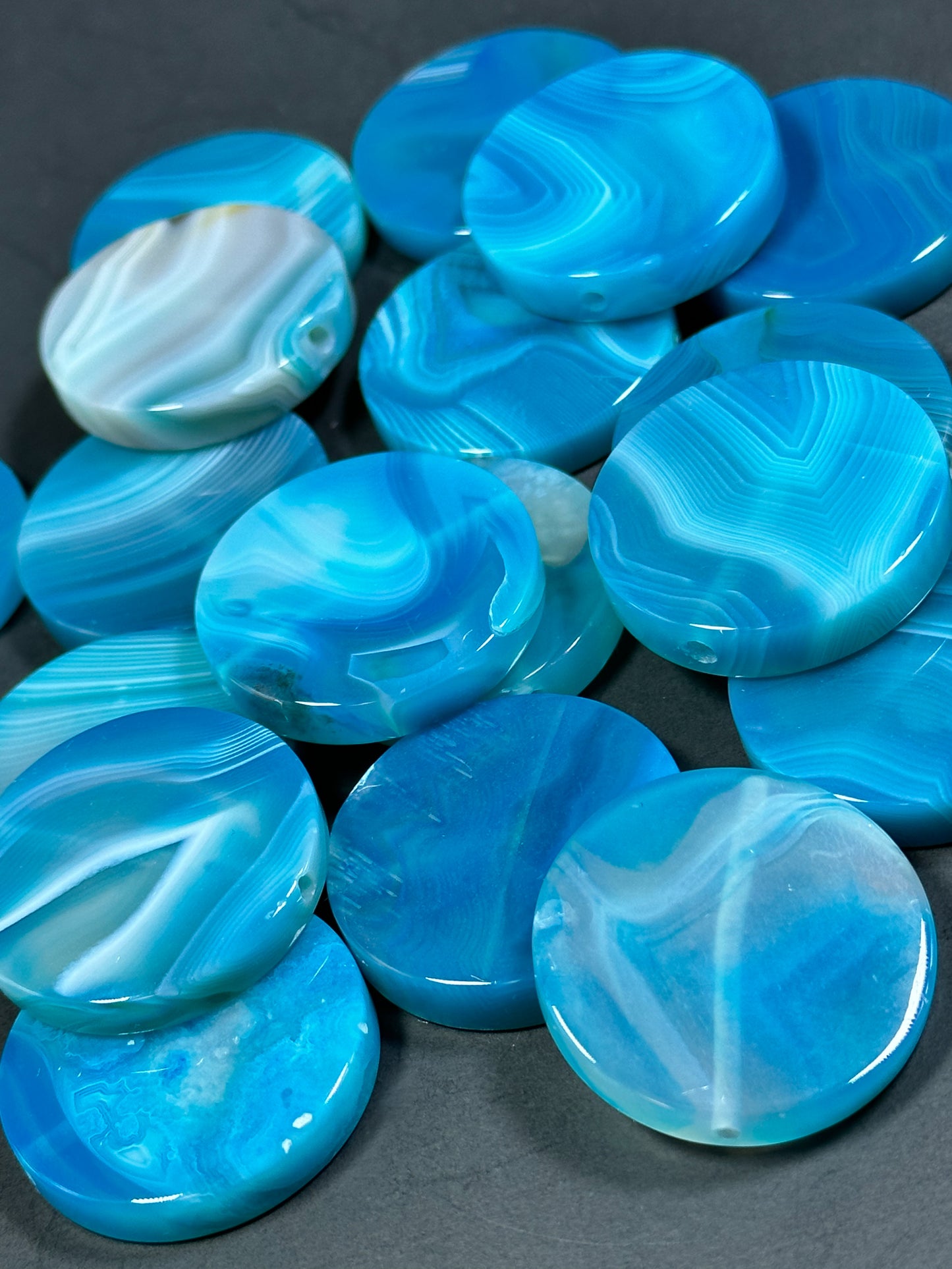 NATURAL Botswana Agate Gemstone Bead 25mm 30mm Coin Shape Beads, Gorgeous Blue Color Botswana Agate Gemstone Beads, LOOSE Gemstone Beads