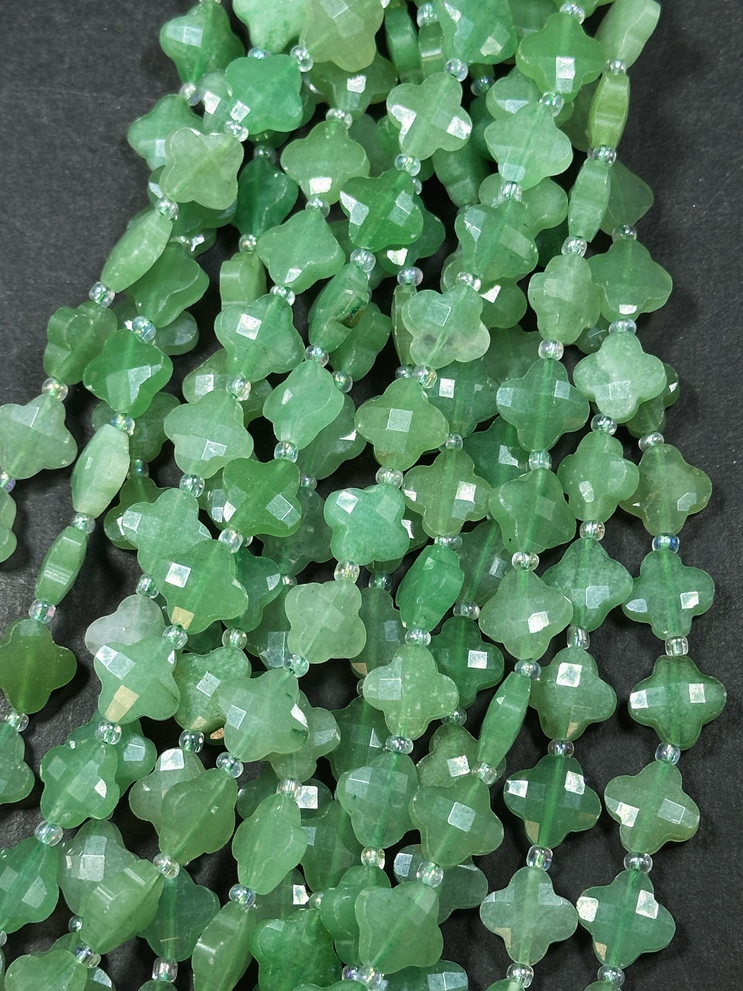 Natural Aventurine Gemstone Bead Faceted 12mm Clover Flower Shape Bead, Gorgeous Natural Green Color Aventurine Stone Beads 15.5" Strand