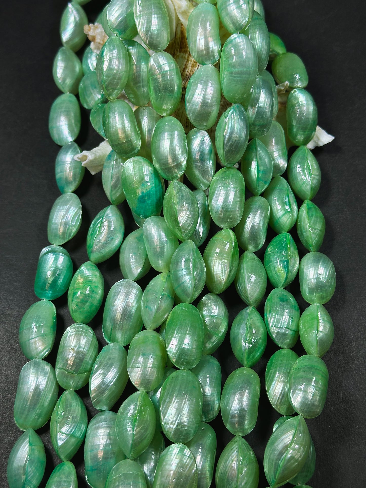 Natural Green Sea Shell Beads, Natural 24x12mm Sea Shell Oval Shape Beads, Gorgeous Spring Green Color Sea Shell Beads, 15.5" Strand