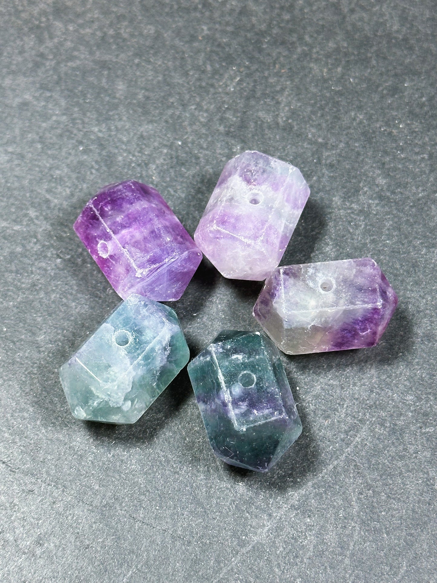 Natural Fluorite Gemstone Bead Faceted 25x16mm Double Point Barrel Shape Bead, Gorgeous Natural Purple Green Color Fluorite LOOSE BEAD (1pc)